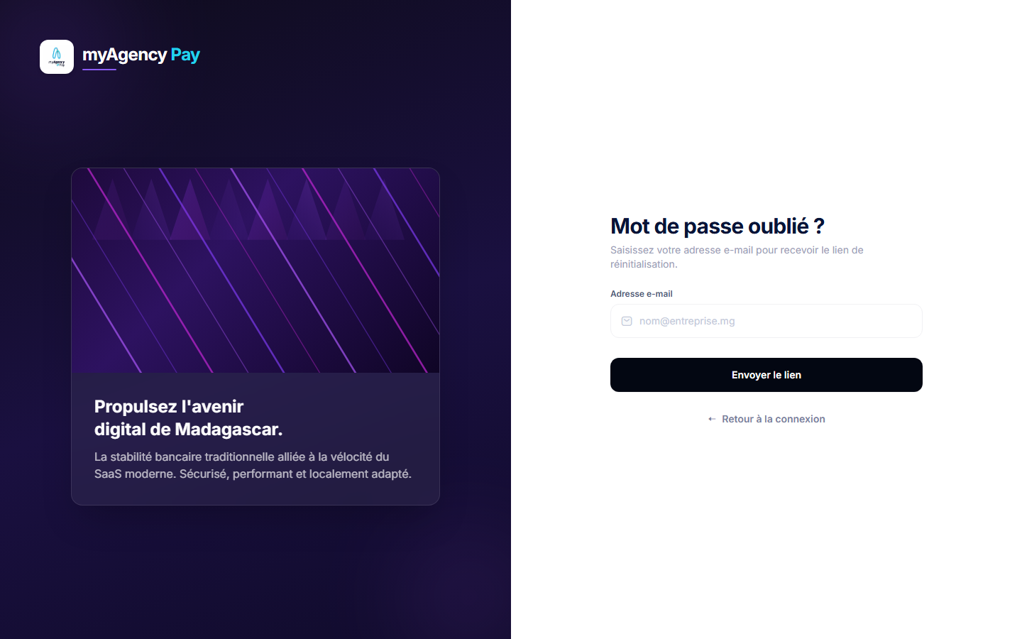 Saisie de l'e-mail pour réinitialisation