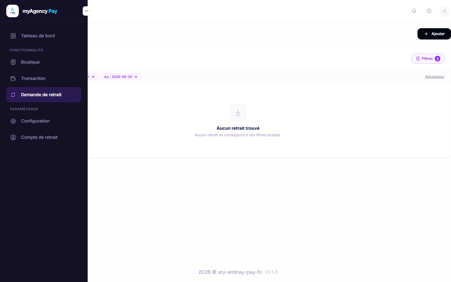 Demandes de retrait — <strong>MyAgency Pay</strong>